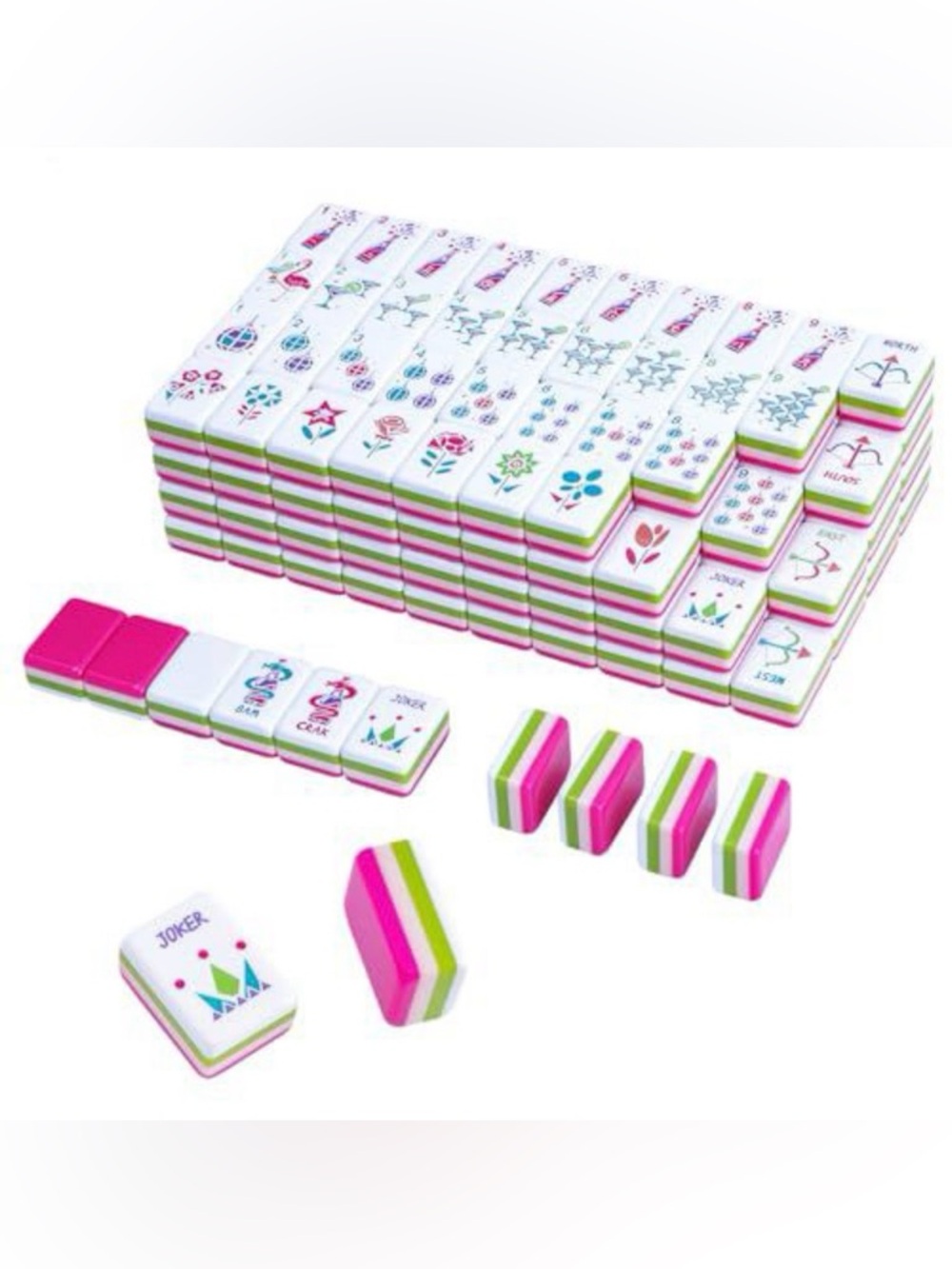 Premium Home Mahjong Set in White with Pink & Green Accents - Picture 11 of 13